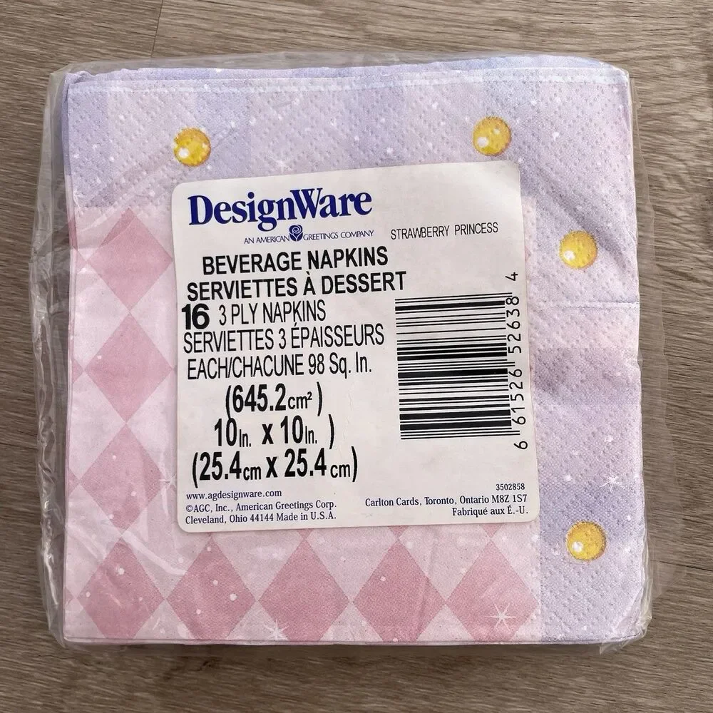 Y2K Strawberry Shortcake Princess Lunch Napkins Birthday Party Tableware VTG